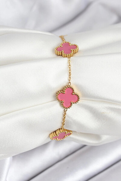 SORA GROUP 316L Steel Gold Chain Pink Clover Color Bracelet