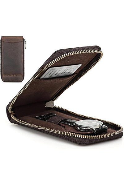 SWIUKPHE Genuine Leather Watch Travel Case, Single Pouch for Men, Portable Ve...