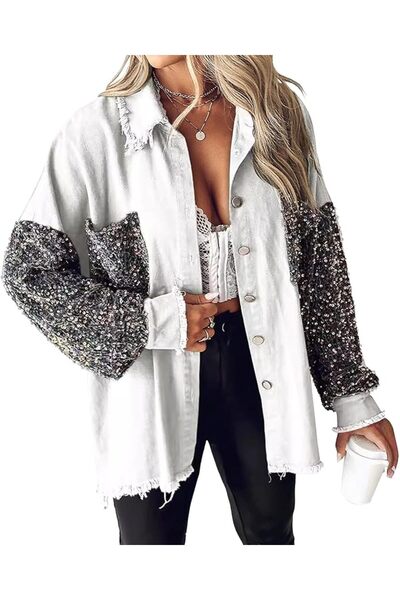 Generic Women's Casual Denim Jackets Frayed Hem Washed Button Jean Jacket Dis...
