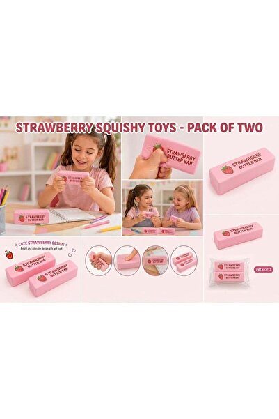 Squishy 2 Pack Pink Strawberry Butter Bar Toy, Stress Relief Sensory Toy