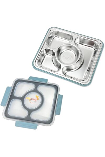 Generic Steel Lunch Box Leak proof 4 compartments for kids adults - Grey Blue