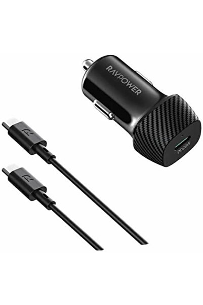 RavPower شاحن سيارة بايونير RP-VC1018 بقوة 20 واط مع كابل USB-C إلى USB-C، أس...