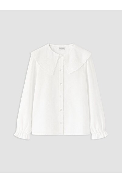 LC Waikiki Lcw Kids White Embroidered Girls' Shirt