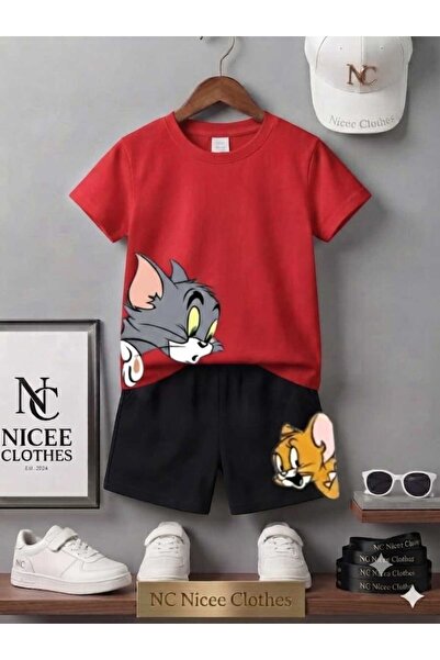 Leto Lykia Summer Children's T-Shirt Shorts Unisex (Tom and Jerry Printed)