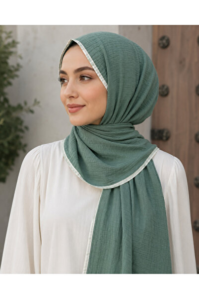 mim eşarp حواف أسطوانية شال موسلين بلون سادة 90x190 سم