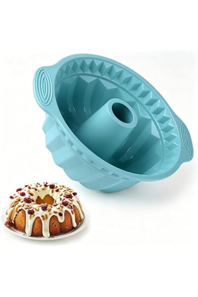 Generic 9.6 Inch Blue Silicone Fluted Pan - Non-Stick Baking Mould with Sturd...