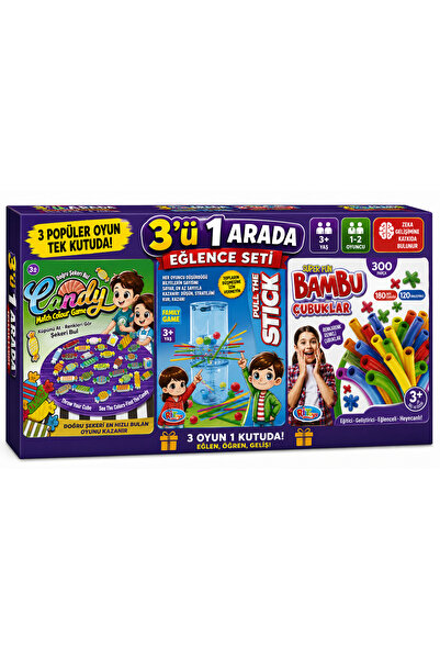 W-Design 3 lü Eğitici Öğretici Eğlenceli Kutulu Zeka Oyunları CANDY-STICK-BAM...