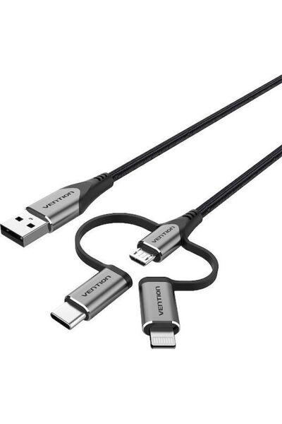 Vention Πλεγμένο Καλώδιο USB σε Micro USB Type-C Lightning 2A Γκρι 1μ CQJHF