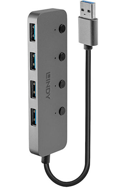 LİNDY Διανομέας USB 3.0 4 θυρών με σύνδεση USB-A Γκρι Κωδικός: 43309