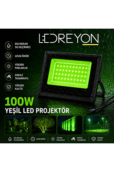 100 Watt Dış Mekan Su Geçirmez Led Projektör Yeşil Renk Bahçe Aydınlatma
