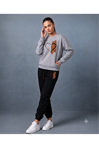 CLOTHES33 Trening cu guler rotund, set din 2 piese, model de iarnă cu imprime...