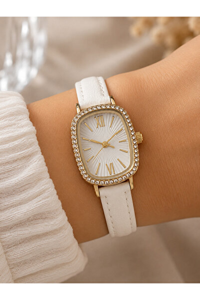 Weluxa Elegant Women's Wristwatch Gold Color Case White Leather Strap Stylish...