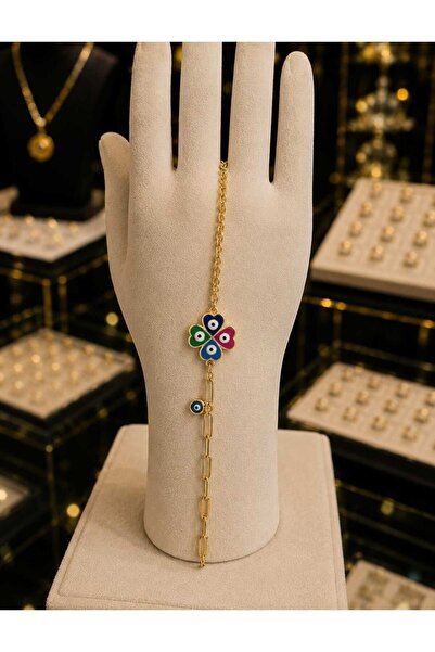ELANORAFORYOU Colorful Evil Eye Beaded Clover Gold Steel Bracelet – Women's B...