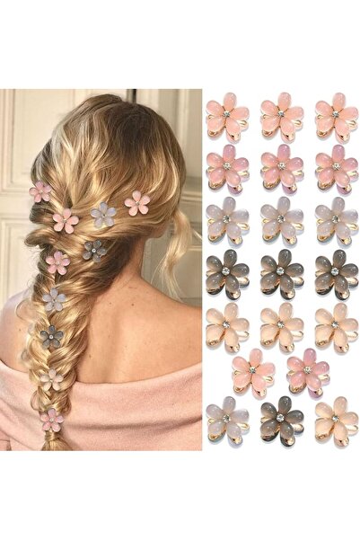 Tazweeq 20Pcs Mini Flower Hair Clips Crystal Spring Claw Clips and Sparkling ...