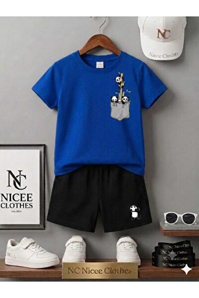 Leto Lykia Summer Children's T-Shirt Shorts Unisex (Panda Printed on the Left...