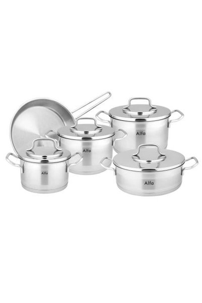 BIN SHIHON CO 18/10 Stainless Steel Pot Set consisting of (9) pieces - (ALFA BREMIUM)