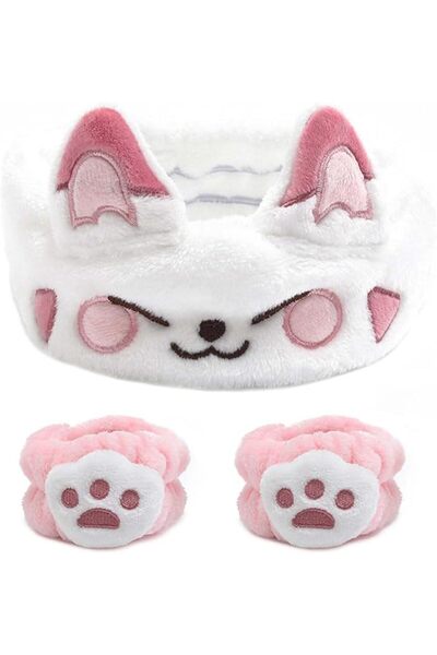 ALMEKAQUZ 3 PCS Skincare Hair Band Set, Cat Ear Face Wash Headband, Wristband...
