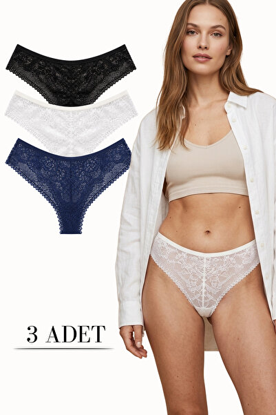 LİBELLA İÇ GİYİM Women's Lace Front and Back Brazilian Panties Lycra Mixed Co...