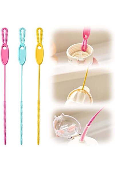 KASTWAVE Extra Long Silicone Straw Cleaner Brush Set (3-Pack: Pink+Yellow+Blu...