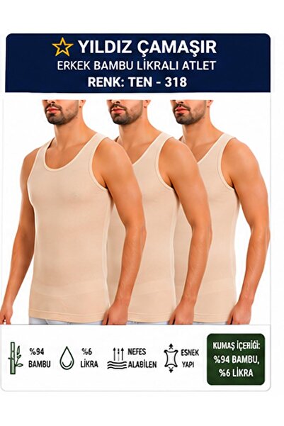 Yıldız Çamaşır Men's Bamboo Lycra Strap Undershirt (315-316-317-318)- 3 Pieces