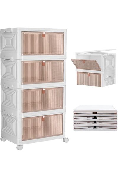 LinJie 4-Tier Plastic Storage Boxes,Folding Storage Boxes with Magnetic Doors...