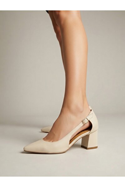Rüya Shoes Pointed Toe Comfortable Classic Heeled Genuine Leather Shoes - 6 cm