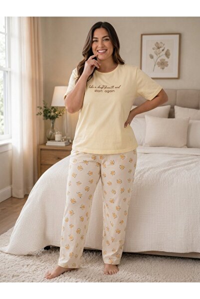 MEBA Women's Plus Size Milan Fabric Crew Neck Short Sleeve Pajama Set Gift, D...