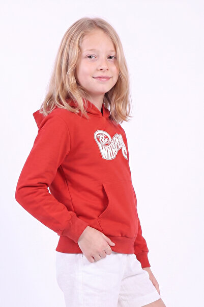 FYK KİDS Girl's Printed Kangaroo Pocket Long Sleeve Hooded Sweatshirt