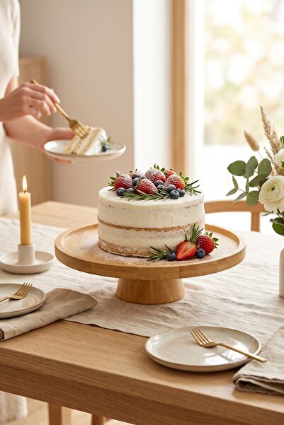 Brellint Natural Bamboo Leg Cake & Cake Stand 25X6 cm |   Round Presentation ...