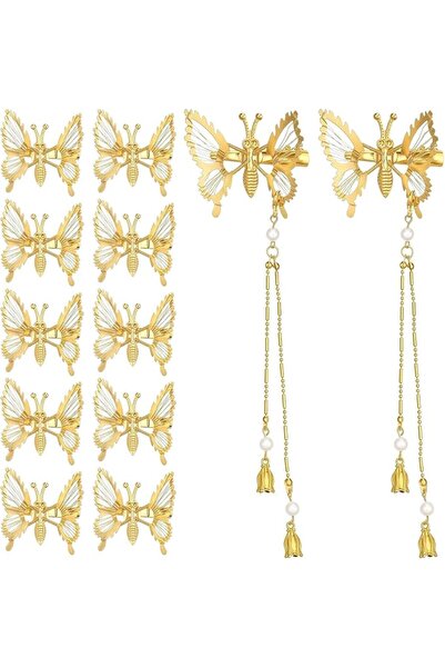 Lunira 12Pcs Moving Butterfly Hair Clips, Tassel Pearl Spring Barrettes, Gold...
