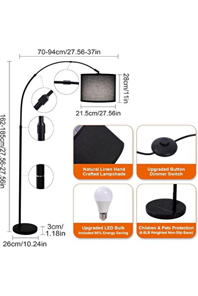 Generic SKY-TOUCH Arc Floor Lamp : Dimmable Black Standing Lamp with Adjustab...