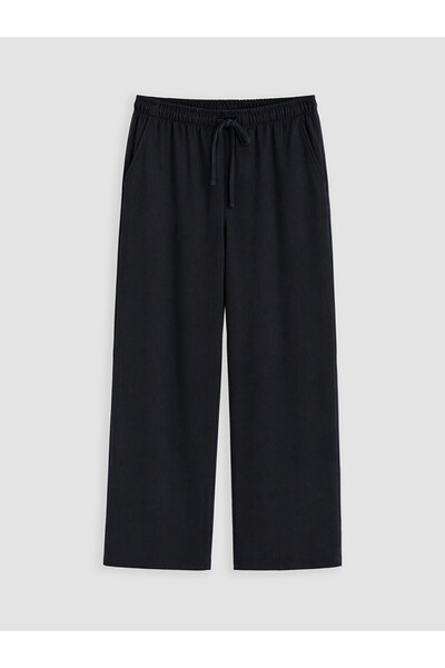 LC Waikiki Lcw Modest Black Wide Leg Women's Trousers with Elastic Waist