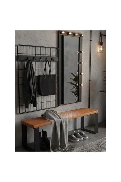raweyn Gaia Kütük Masif Ahşap Bahçe Bankı Bench Balkon Teras Metal Ayak 80cm
