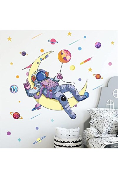 JOYZZZ Astronaut Wall Stickers, Large 110x105 cm DIY Space Planet Decals, Eas...