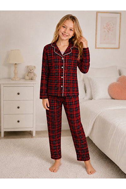 zahider Girls' Cotton Buttoned Suede Long-Sleeved Winter Pajama Set