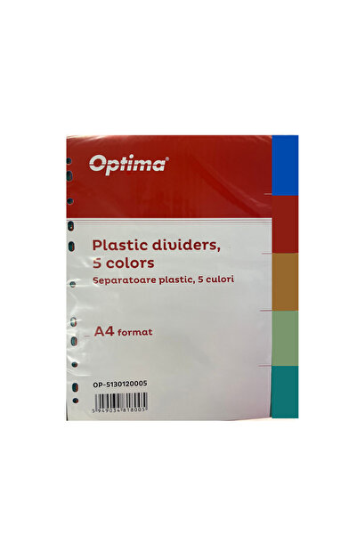 Optima Separatoare Plastic Color, A4, 120 Microni, 5 Culori/Set, - prod din p...
