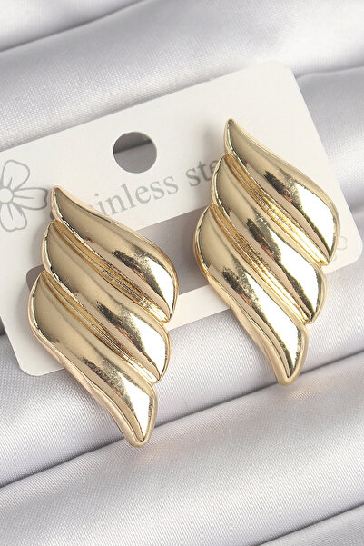 SORA GROUP Brass Gold Color 3 Row Wavy Model Women's Earrings