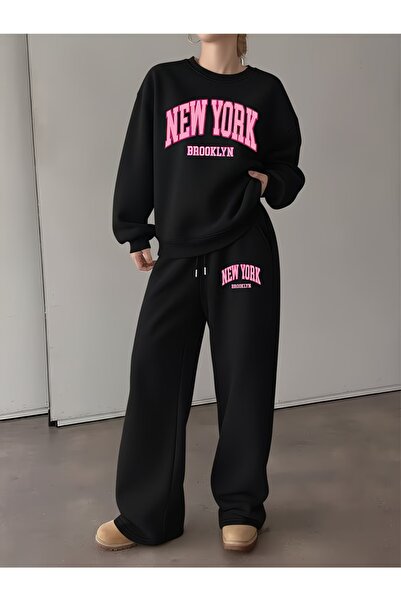 macklin Unisex Women's Men's Pink New York Brooklyn Printed Oversize 3 Thread...