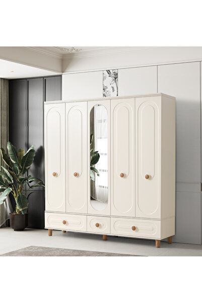 Erz Design Alaska 5 Kapaklı %100 MDF Elbise Dolabı Gardrop 192x54x212