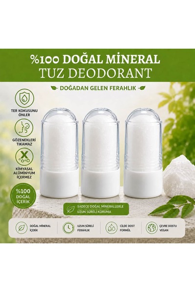 E-DOĞAL MARKET DOĞAL KAYA TUZU Doğal Kristal Tuz İçeren Roll-on Stick 60gr (T...