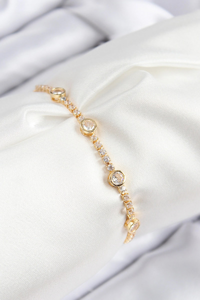 SORA GROUP Brass Zircon Stone Circle Model Gold Color Elevator Women's Bracelet