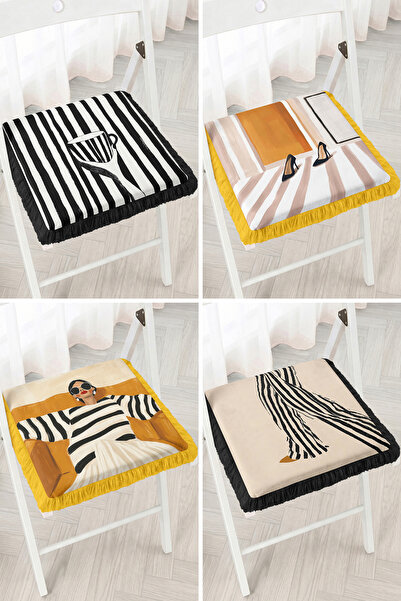 Realhomes Strip Patterned Fashionable Figured 4-Piece Fringed Zippered Chair ...
