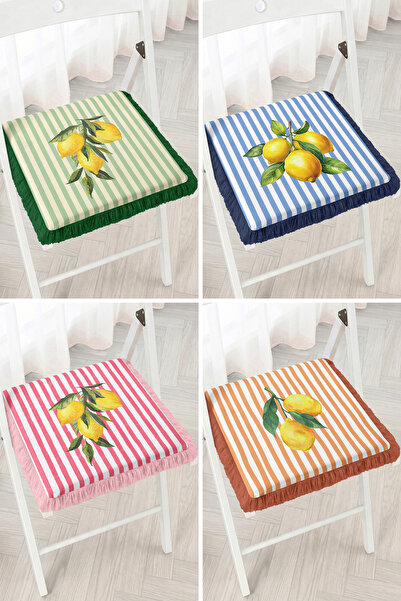 Realhomes Lemon Figured Striped Mediterranean Style 4-Piece Fringed Zippered ...