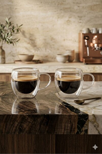 Lumindra 2-Pack Turkish Coffee Cup Espresso Cup Double Walled 80 ml