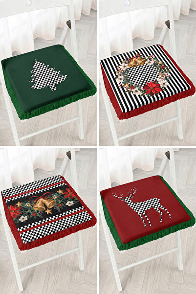 Realhomes Christmas Themed Deer and Pine Tree Figured Checkered Patterned 4-P...