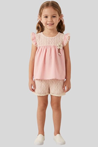 ww waka waka kids store Girl's Cream Lace Embroidered Floral Detailed Ruffle ...