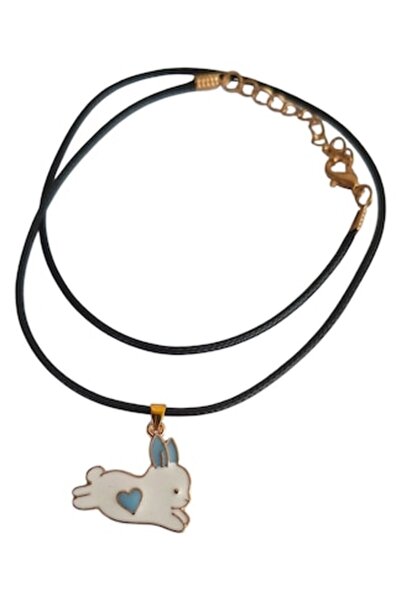 OEM 3D rabbit pendant, Unikat, white and blue, with black cord