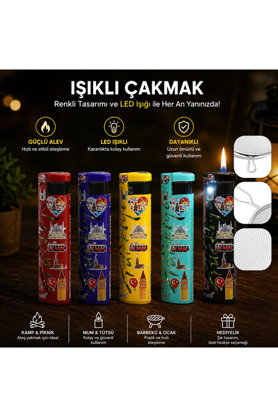 TTT Rüzgar Çakmağı - LED Işıklı - Türkiye Temalı - Renkli