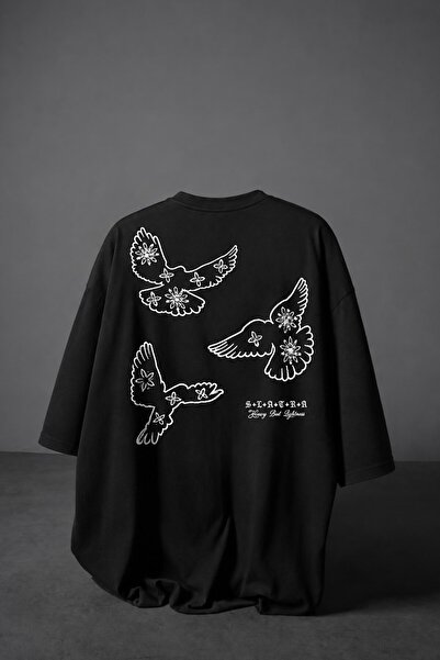 Slatra Men's Black Heavy Embossed Print Oversize Tshirt