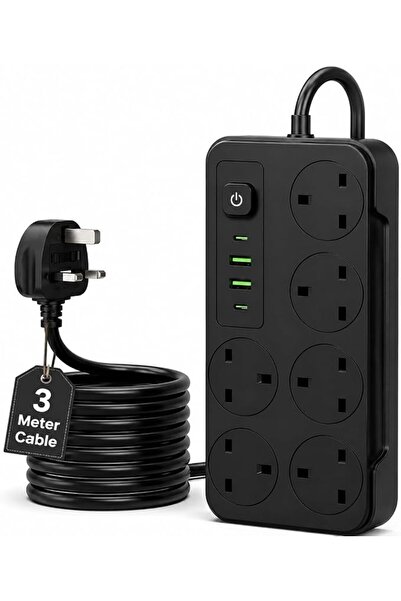 Generic 8 Way Power Strip Surge Protector Extension Cord with 6 AC Outlets 2 ...